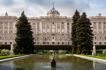 Royal Palace and view of Sabatini Gardens, Madrid, Spain