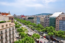 Aerial view of Passeig de Gràcia from the top of the Casa Milà (Barcelona, Spain)