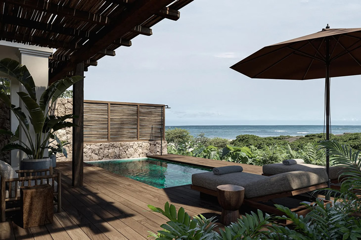 Værelserne på OKU Andalusia er inspireret af den japanske wabi-sabi-filosofi med suiter med private pools Værelserne på OKU Andalusia er inspireret af den japanske wabi-sabi-filosofi med suiter med private pools
