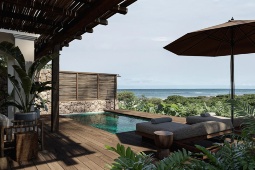 The rooms at OKU Andalusia take their inspiration from the Japanese wabi-sabi philosophy, with suites featuring private pools