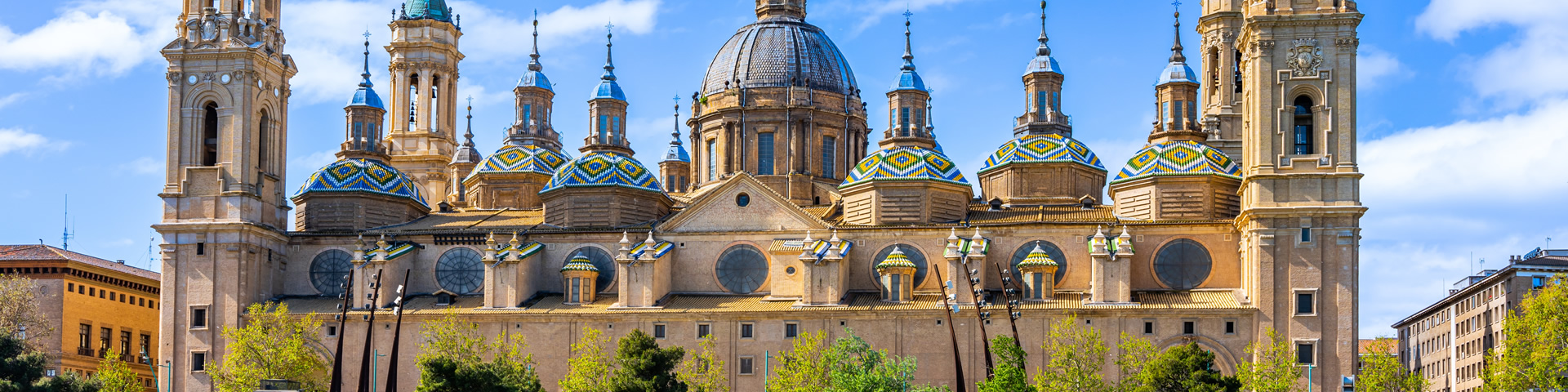 Image of the iconic Basilica of Nuestra Señora del Pilar in Zaragoza, as seen from the Ebro River