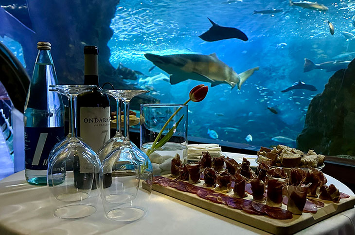 The Oceanário, an 18-meter glass tunnel surrounded by over 7,000 fish, is a unique space for organizing events