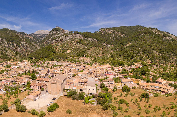 Aerial view of the town of Caimari, first stage of the future Way of St. James in Mallorca Aerial view of the town of Caimari, first stage of the future Way of St. James in Mallorca