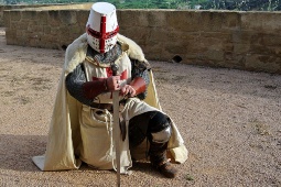 Recreation of a Templar at the entrance of Monzón Castle (Huesca)