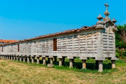 The hórreos are a distinctive form of rural architecture in Galicia and a characteristic feature of the landscape. Pictured: the hórreo of Carnota in A Coruña