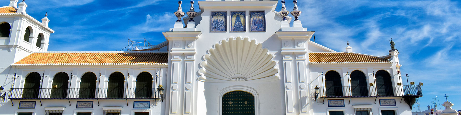 Image of the hermitage of El Rocío (Huelva, Spain), a renowned pilgrimage site dedicated to the Virgin of El Rocío