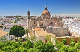 Aerial view of the Cathedral of Jerez de la Frontera, formerly the city’s Collegiate Church, elevated to the status of cathedral by the papal bull Archiepiscopus Hispalenses issued by His Holiness John Paul II