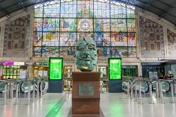 Interior of Abando Indalecio Prieto Station (Bilbao), famous for its colorful stained glass
