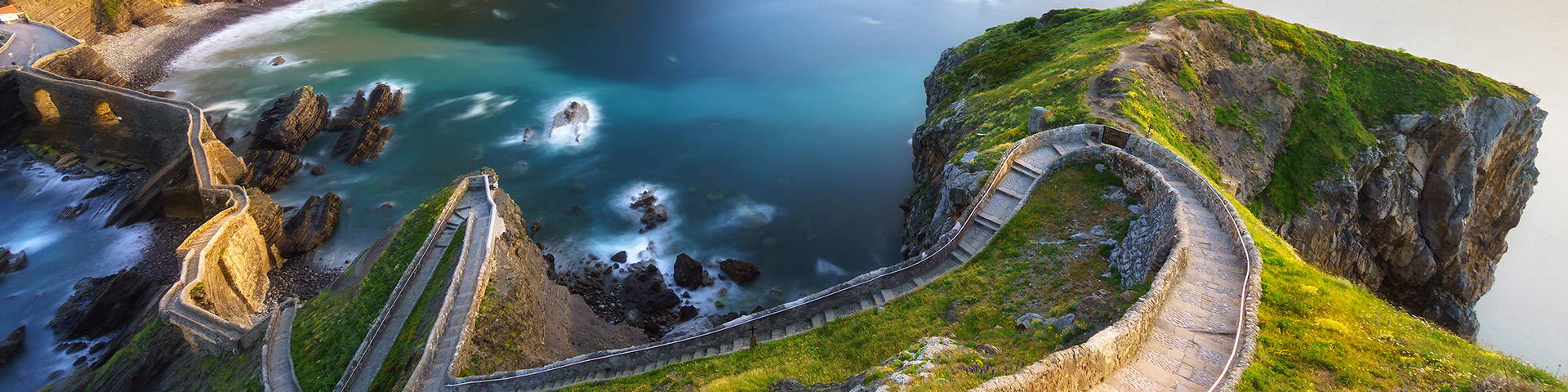 Descending stairs from San Juan de Gaztelugatxe, which served as the castle of Dragonstone in the famous series