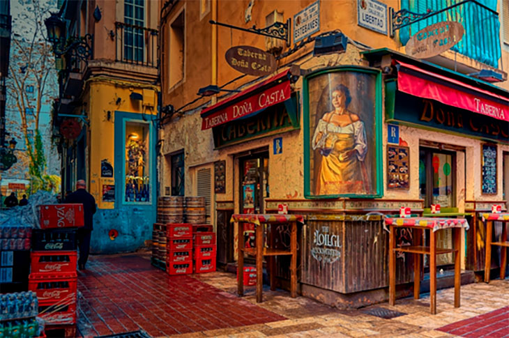 El Tubo, in Zaragoza, is renowned for its traditional tapas bars, nightlife, and colorful facades