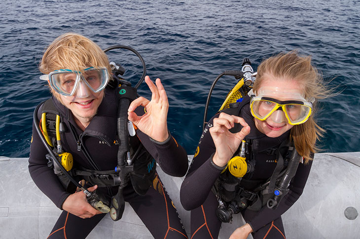 Divers preparing for a dive session at La Restinga, on the island of El Hierro