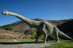 Life-sized reproduction of a Brachiosaurus Altithorax dinosaur at the Valdecevillo site (Enciso, La Rioja)