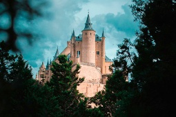 View of Spain's famous Alcazar of Segovia, one of the most famous and visited medieval castles in the world.