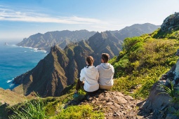 Hikers enjoying the views after a route around the Anaga Rural Park in Tenerife, Canary Islands Hikers enjoying the views after a route around the Anaga Rural Park in Tenerife, Canary Islands