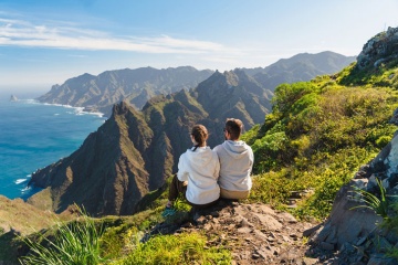 Hikers enjoying the views after a route around the Anaga Rural Park in Tenerife, Canary Islands
