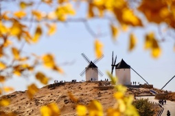 Windmühlen in der Stadt Consuegra, Toledo, Spanien.