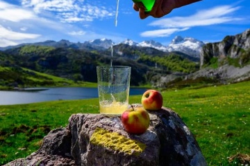 Derramamento de sidra asturiana feita de maçãs