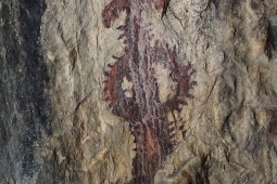 Cueva Sima de la Serreta i Cieza (Murcia). Figur i seminaturalistisk stil tillhörande den schematiska rupestre konsten © Shutterstock