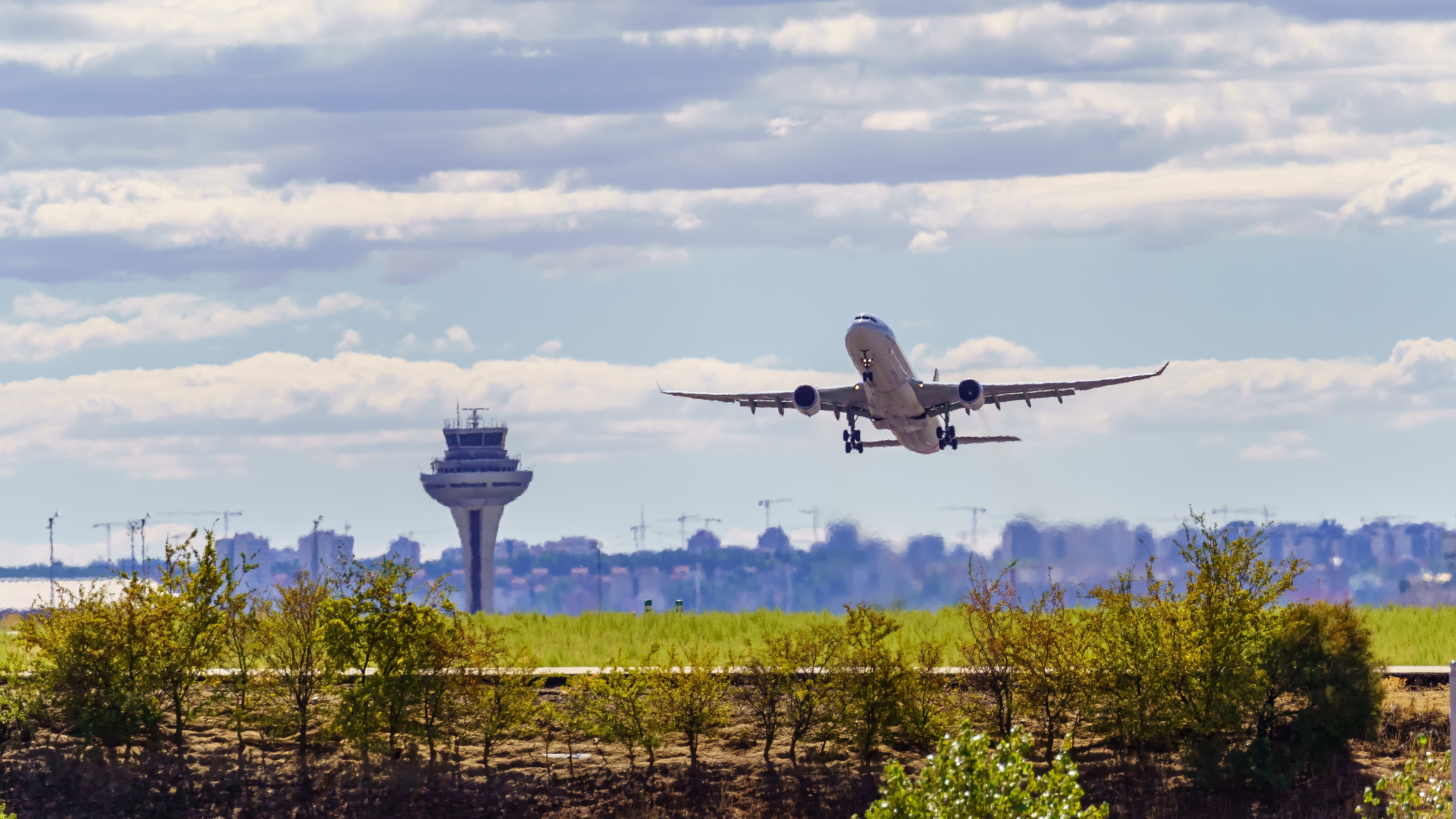 Companhias aéreas como a Iberia e a Air Europa vão melhorar a sua conectividade entre continentes a partir do verão. Na imagem, um avião decolando do Aeroporto Adolfo Suárez Madrid-Barajas © Shutterstock