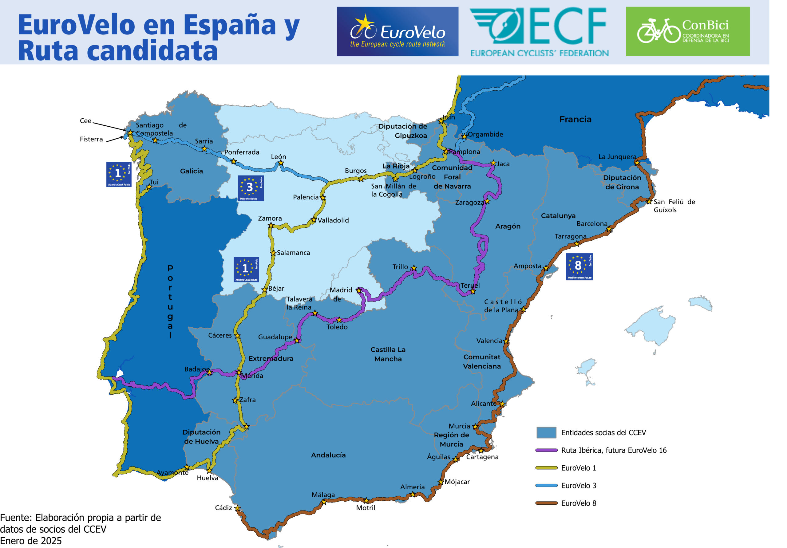 Mapa atualizado com todas as rotas EuroVelo @ EuroVelo Espanha