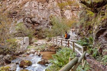 Na imagem, a Puente de la Calabaza de Arriba no Parque Natural de Redes. As faias dão cor, e você pode ver a típica floresta ribeirinha e montanhosa © em Espanha Verde | Corrimão Noe