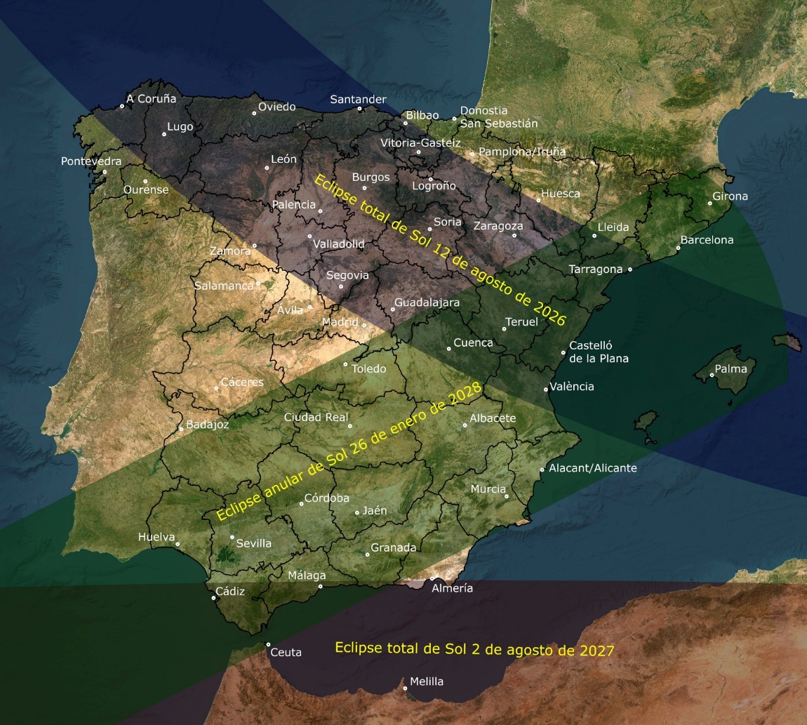 O mapa interativo do Instituto Geográfico Nacional (IGN) permite consultar a visibilidade, duração e condições de observação de eclipses em 8.000 municípios da Espanha © Instituto Geográfico Nacional O mapa interativo do Instituto Geográfico Nacional (IGN) permite consultar a visibilidade, duração e condições de observação de eclipses em 8.000 municípios da Espanha © Instituto Geográfico Nacional