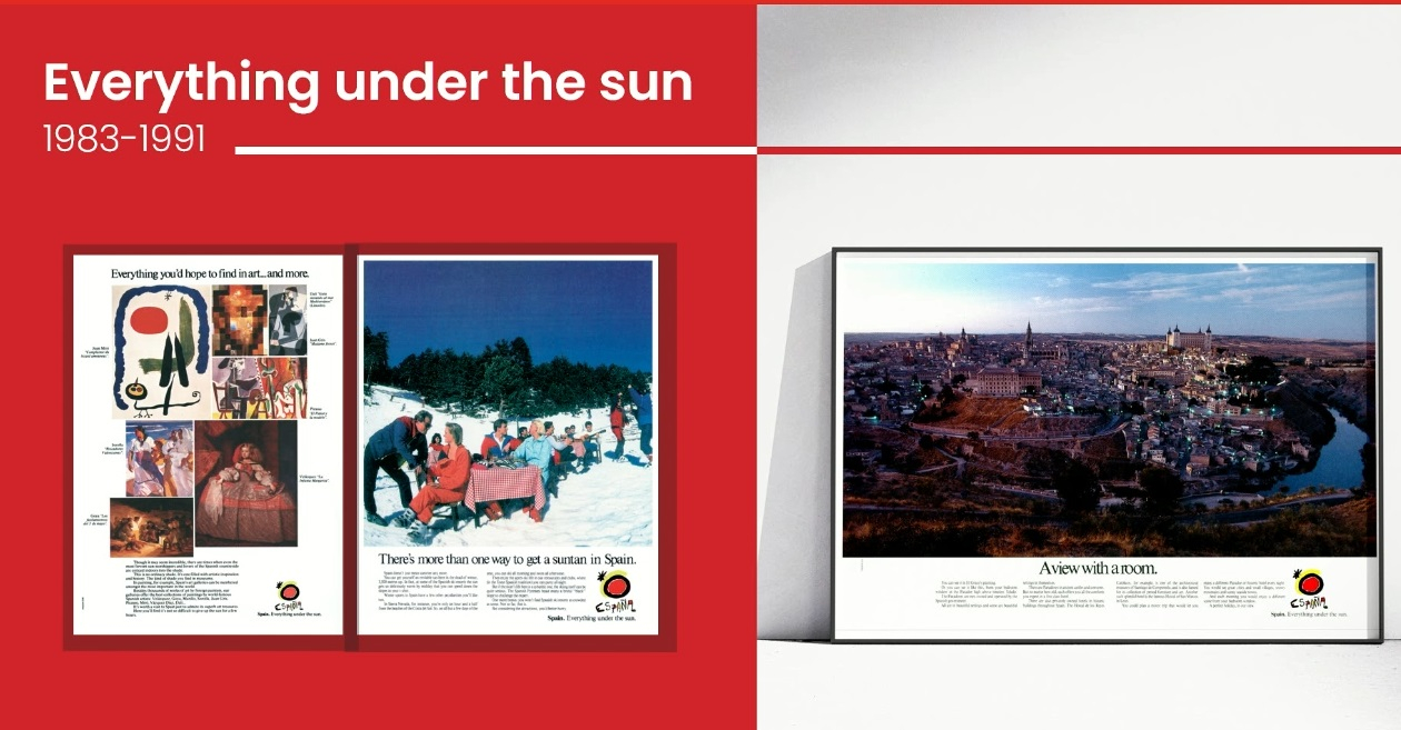 Everything under the sun, o primeiro slogan internacional a ser usado entre 1983 e 1991 © Turespaña Everything under the sun, o primeiro slogan internacional a ser usado entre 1983 e 1991 © Turespaña