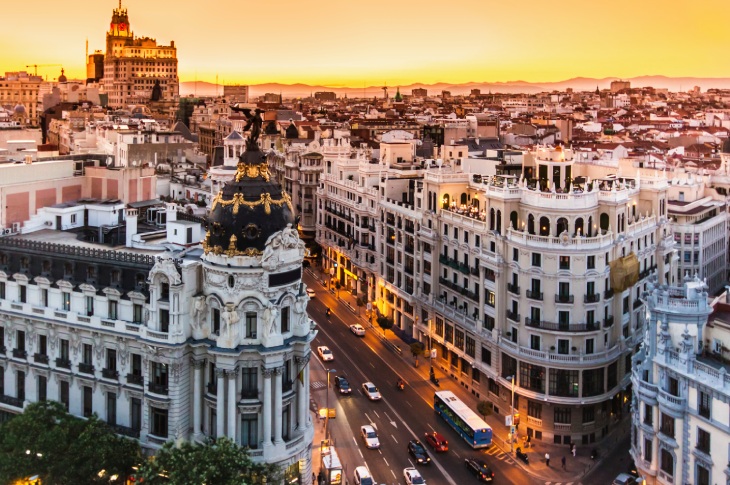 Vista aerea della Gran Vía di Madrid, Spagna Vista aerea della Gran Vía di Madrid, Spagna