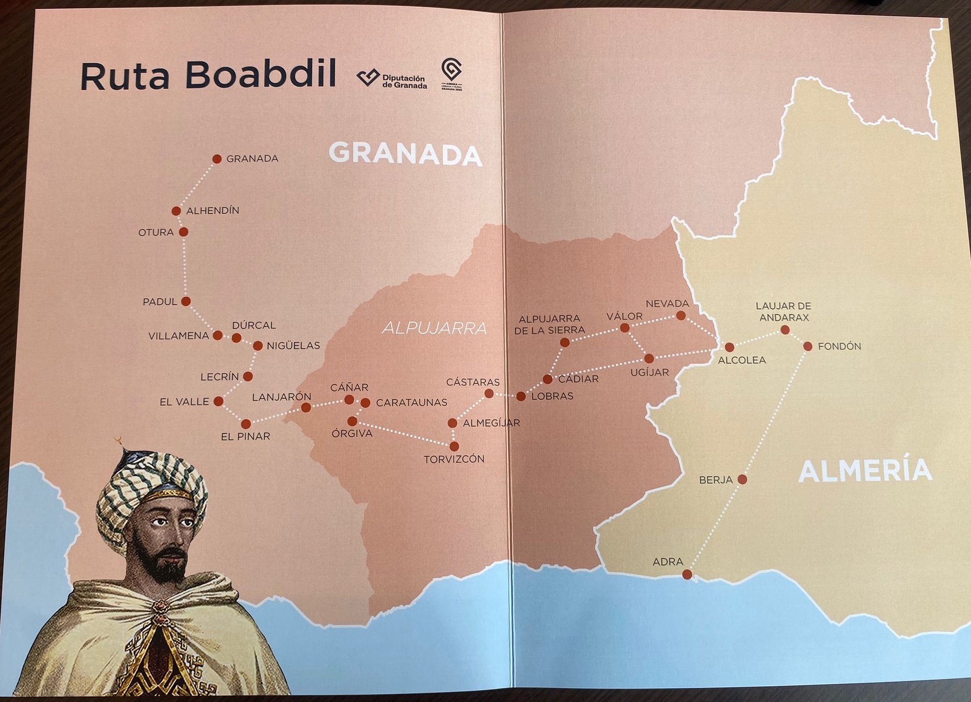 Gesamtplan der Boabdil-Route mit der Route der Gemeinden, die diese neue Initiative zwischen Granada und Almeria durchqueren wird