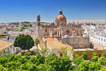 Kathedrale von Jerez de la Frontera (Provinz Cadiz), ehemalige Kollegialkirche der Stadt, von Papst Johannes Paul II zur Kathedrale erhoben.
