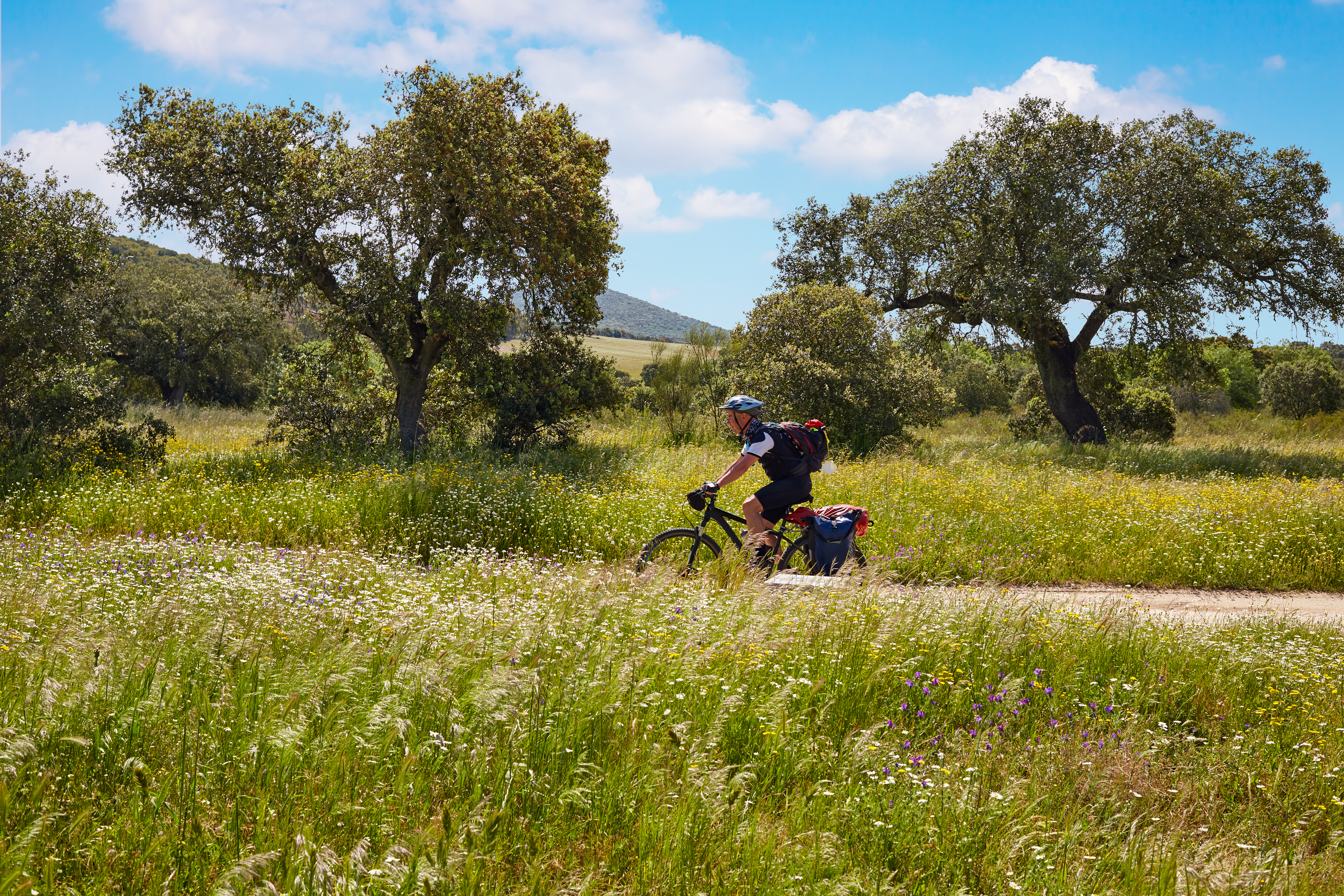 Radfahrer auf der Silberroute durch Extremadura Radfahrer auf der Silberroute durch Extremadura