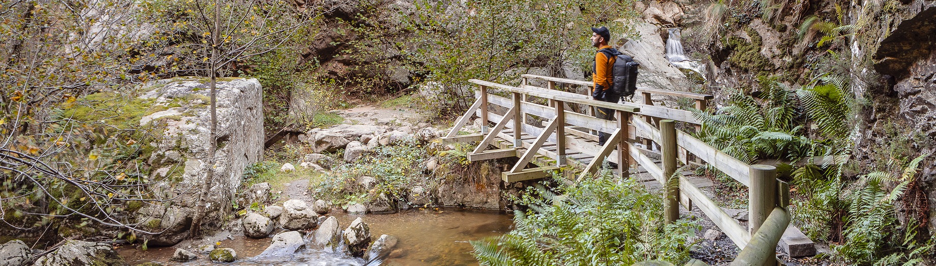 Im Bild die Brücke Puente de la Calabaza de Arriba im Naturpark Redes. Die Buchenwälder sorgen für Farbenpracht, dazu das typische Auen- und Bergwaldgebiet.