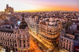 Die Gran Vía in Madrid Spanien, aus der Vogelperspektive